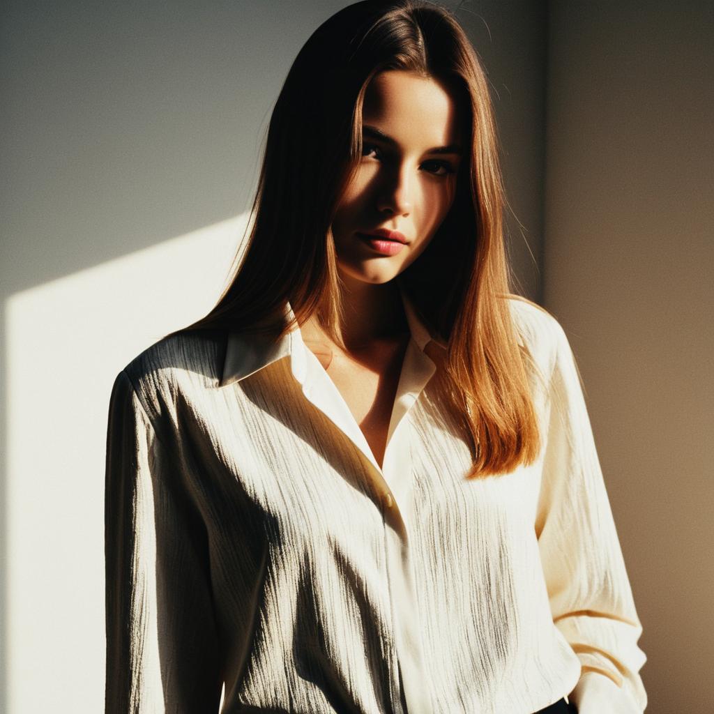 Young Woman in Natural Light Wearing Cream Blouse Portrait