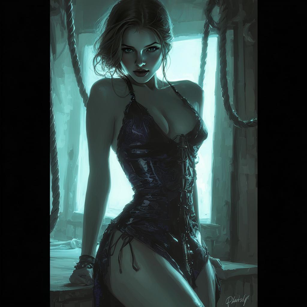 Digital Fantasy Portrait of Woman in Corset with Blue Backlight