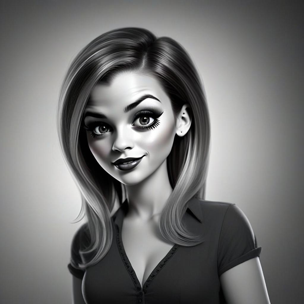 Stylized Black and White Portrait of Young Woman Stylized Black and White Portrait of Young Woman