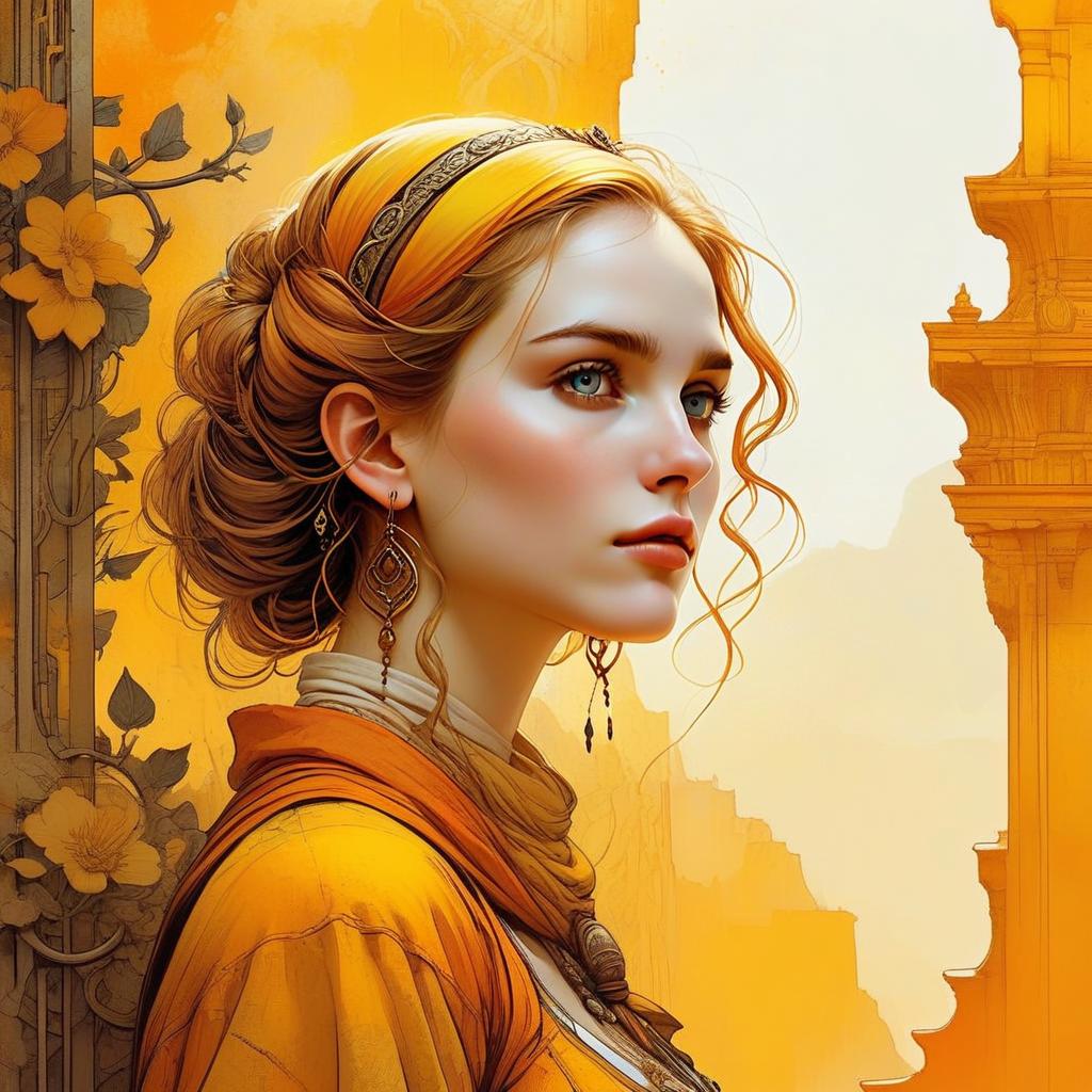Elegant Woman with Blue Eyes and Auburn Hair