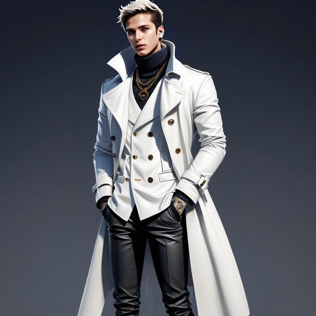 Stylish Young Man in Double-Breasted Trench Coat