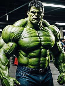 Photorealistic Muscular Hulk Costume Man Cosplay Portrait