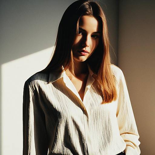 Young Woman in Natural Light Wearing Cream Blouse Portrait