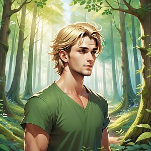 Thoughtful Young Man in Sunlit Forest