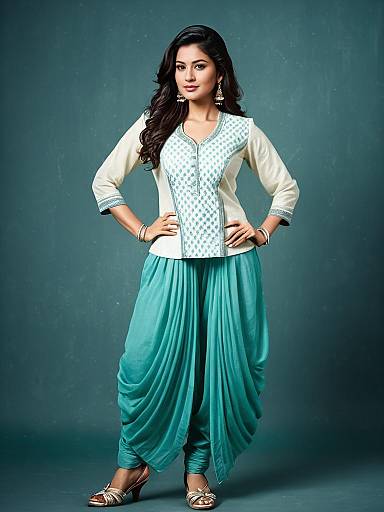 Woman in Traditional Dhoti Suit Salwar Photorealistic Studio Portrait