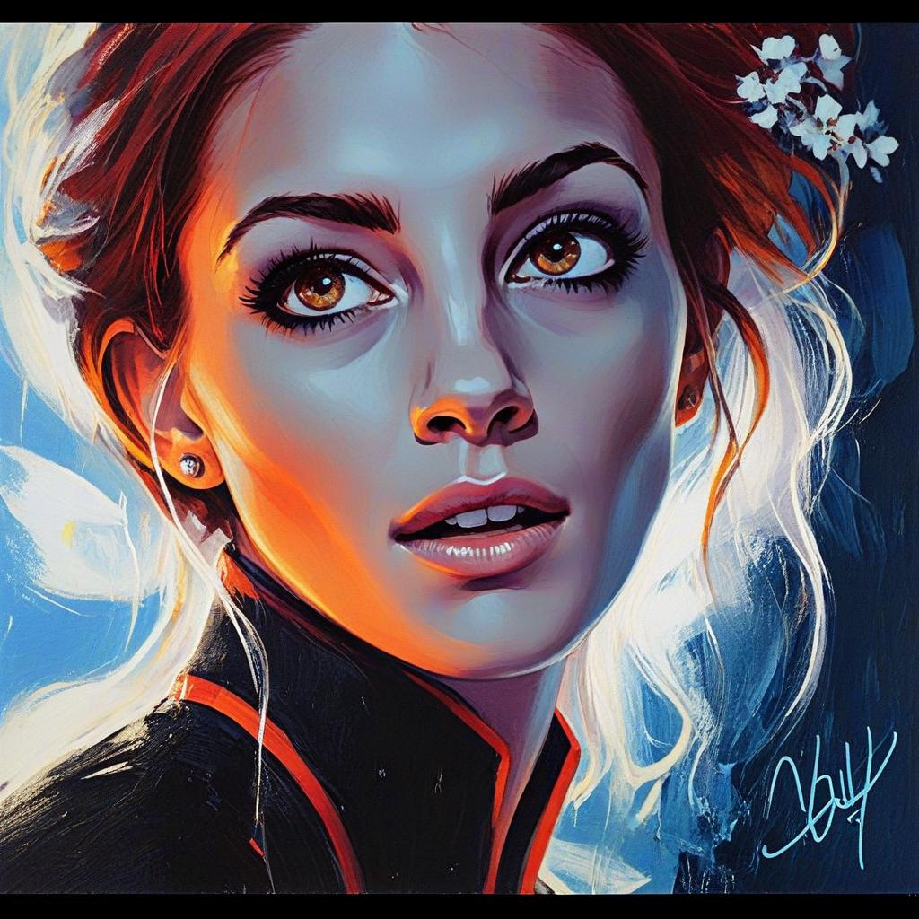 Digital Portrait of Woman with Amber Eyes and Dramatic Lighting