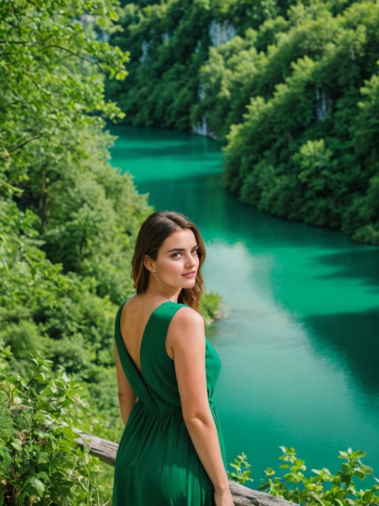 Woman in Emerald Dress by Tranquil River