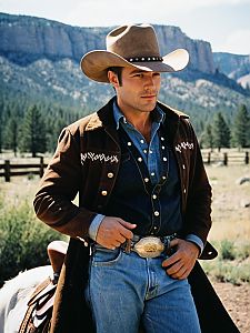 Photorealistic Brokeback Mountain Cowboy Man Portrait in Western Costume