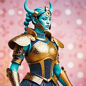 Woman with Blue Skin in Golden Armor