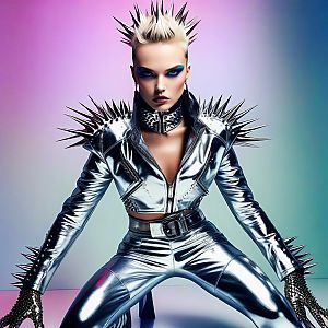 Futuristic Woman in Metallic Silver Outfit