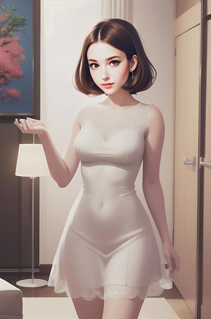 Stylized digital artwork of a young woman in a white dress Stylized digital artwork of a young woman in a white dress
