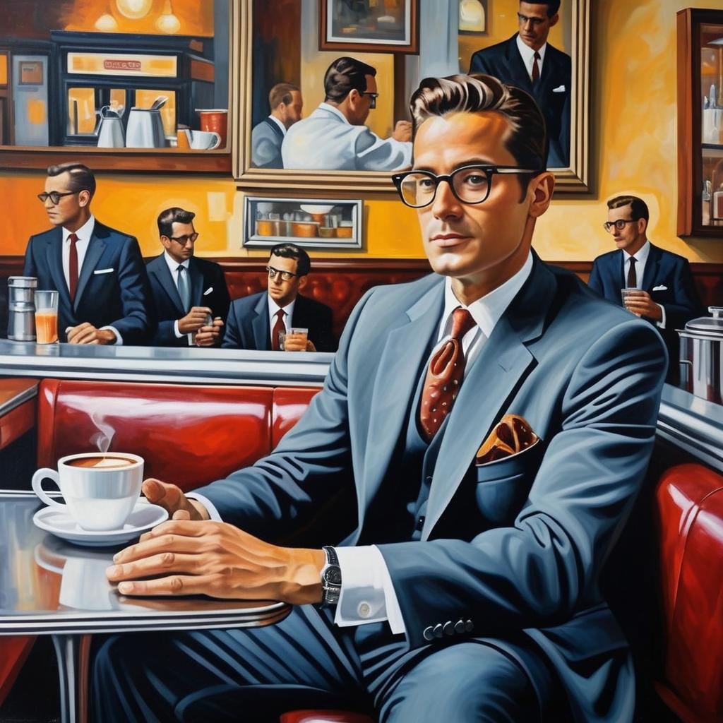 Confident Man in Blue Suit at Vintage Diner