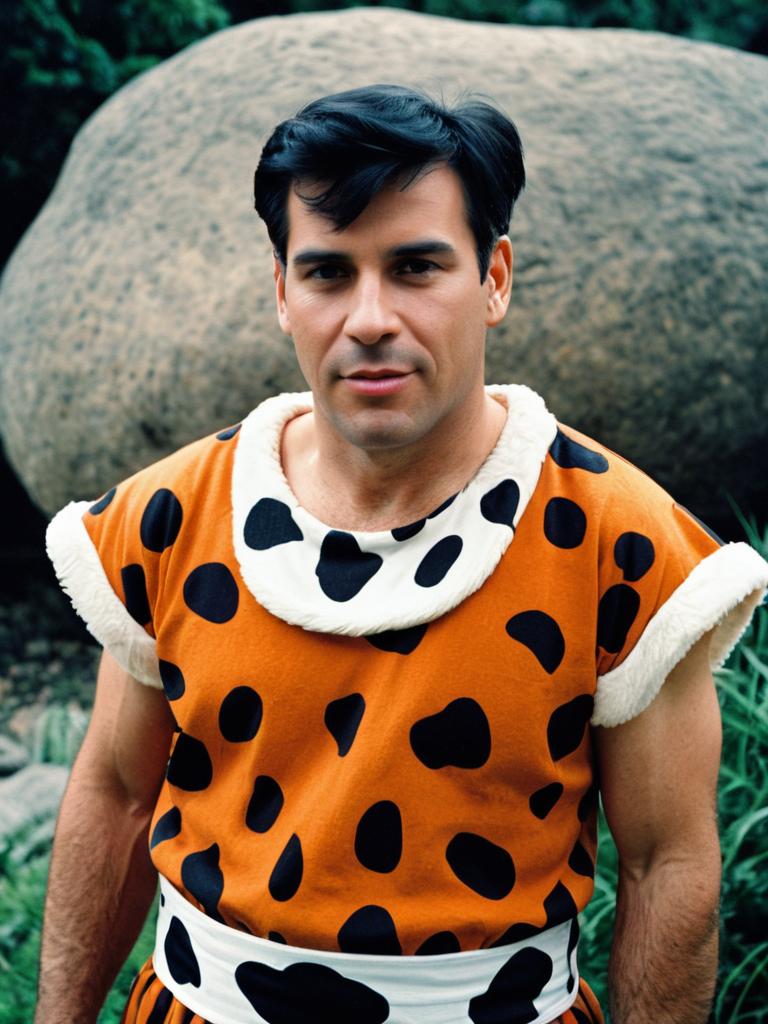 Man in Fred Flintstone Costume Waist Up Editorial Cosplay Portrait