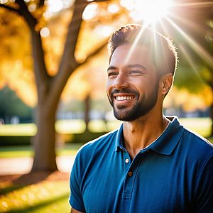 Man with Beard Smiling in Autumn Park