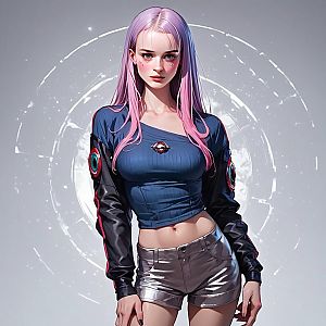 Digital Portrait of Young Woman with Pink Hair in Futuristic Fashion