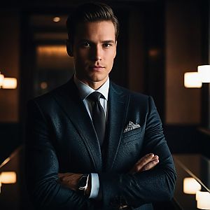 Confident Young Man in Dark Suit