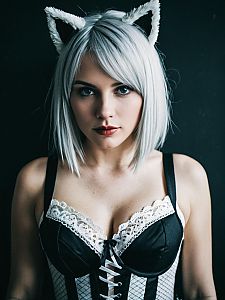 Photorealistic Cosplay Lingerie Portrait of Woman in Cat Ear Costume