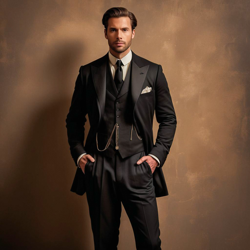 Confident Man in Classic Black Suit Confident Man in Classic Black Suit