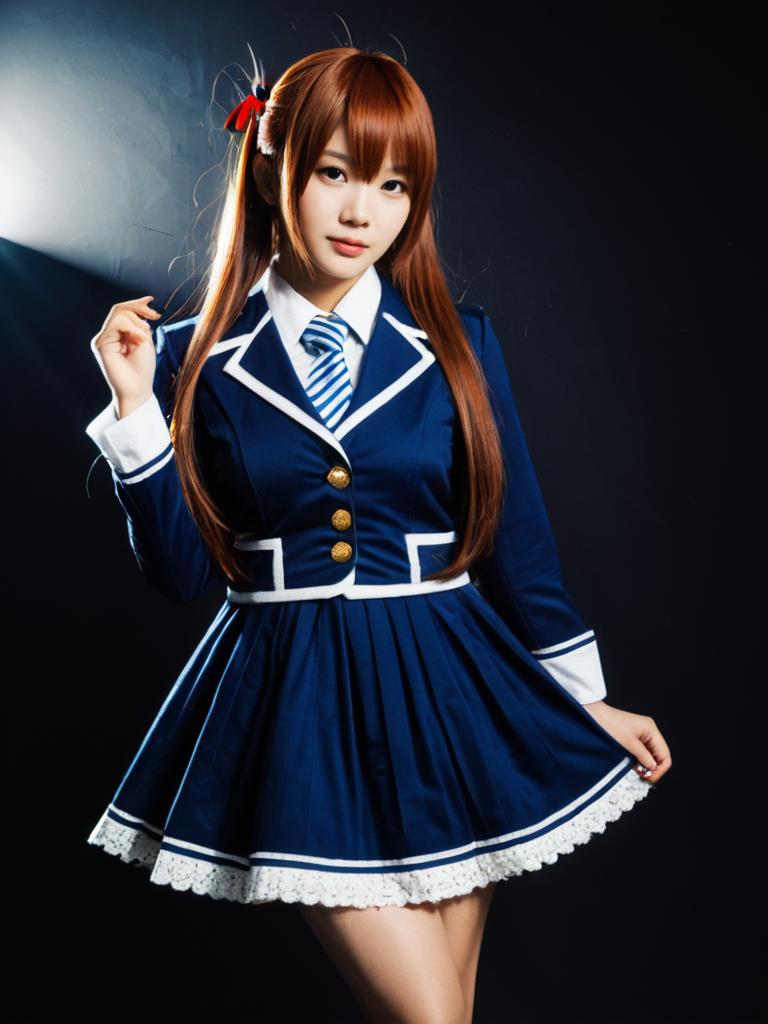 Realistic Cosplay Woman Wearing Rika Orimoto Costume in Navy School Uniform