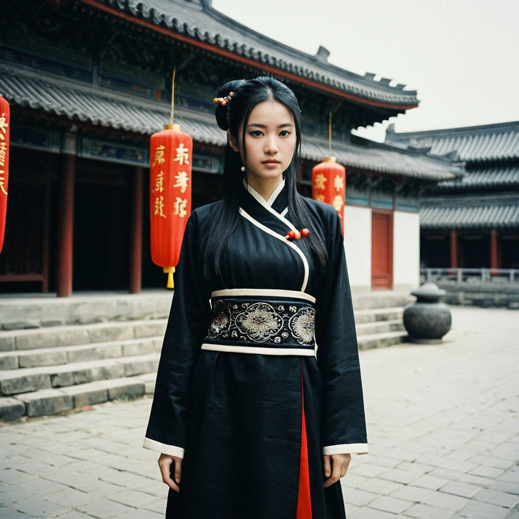 Woman in Hanfu in Historic Courtyard
