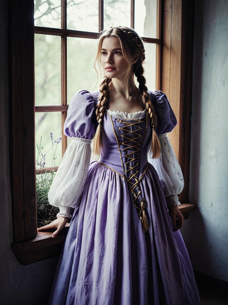 Woman in Renaissance Purple Gown by Window