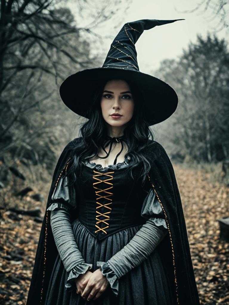 Woman in Elizabethan Witch Costume Cinematic Realism Fantasy