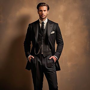 Confident Man in Classic Black Suit