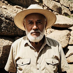 Elderly Man Wearing Straw Hat in Natural Outdoor Setting