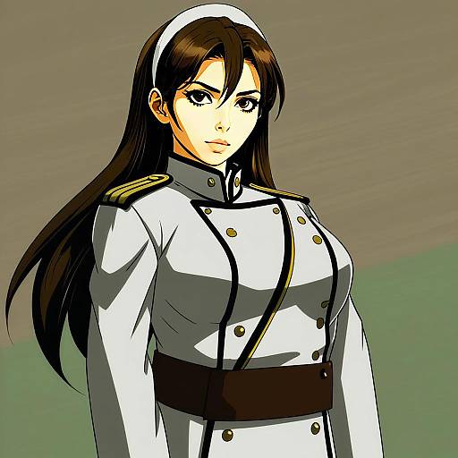 Ashigara Kai Ni Character Illustration in White Military Uniform Anime Style