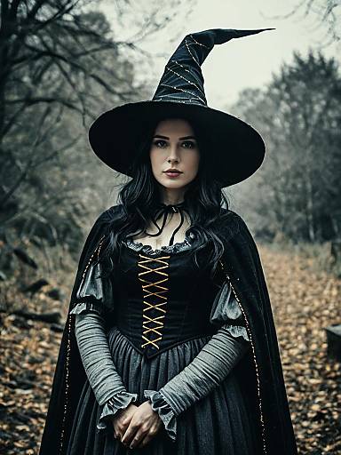 Woman in Elizabethan Witch Costume Cinematic Realism Fantasy