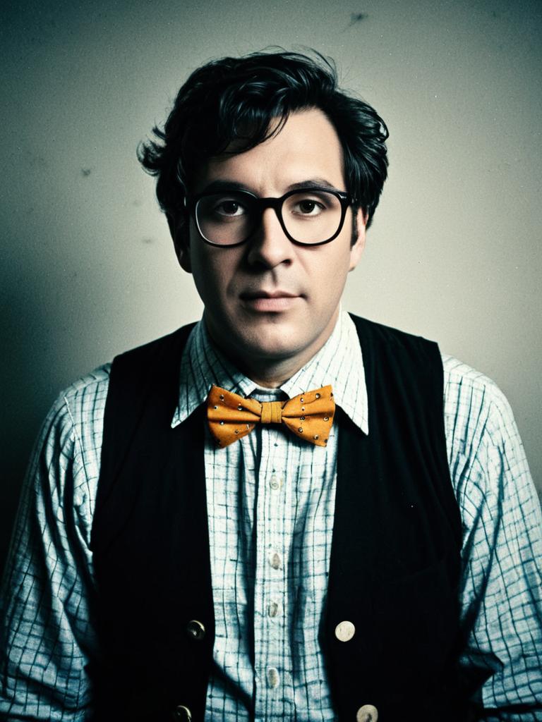 Man in Nerd Costume Cinematic Realism Comedic Dramatic Portrait