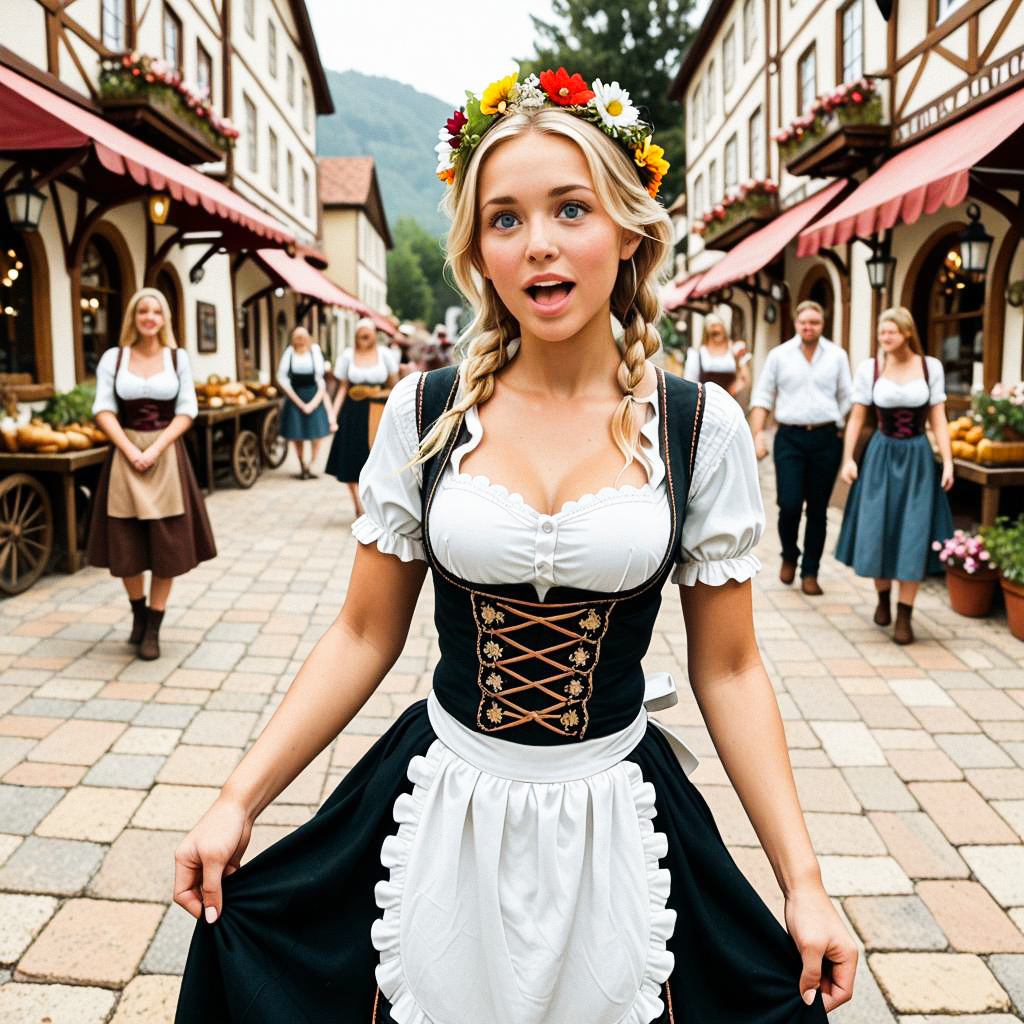 Cheerful Bavarian Woman in Traditional Attire at Village Celebration