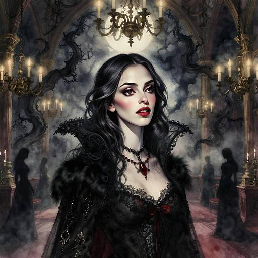 Gothic Woman in Dark Fantasy Victorian Setting with Candlelight and Mist