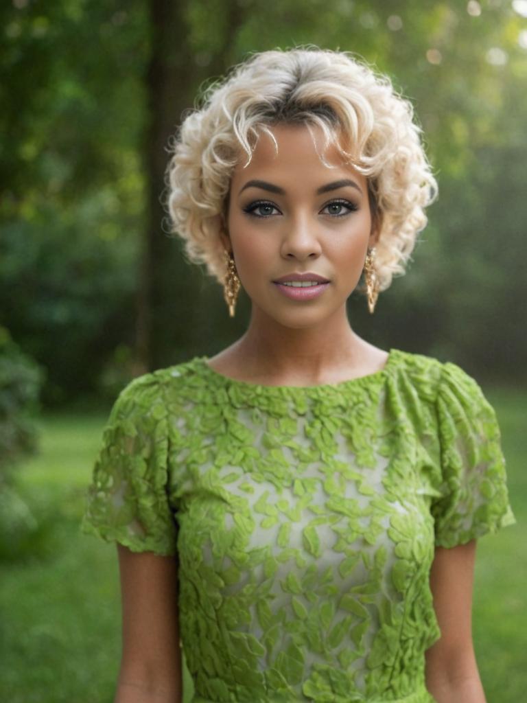 Elegant Woman in Green Lace Dress