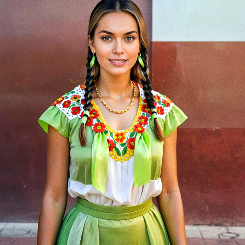 Young Woman in Traditional Floral Outfit