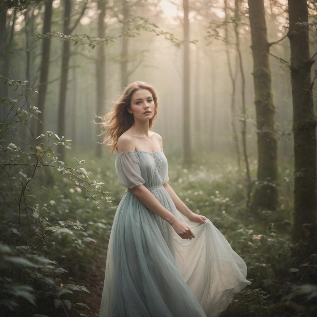 Serene Woman in Misty Forest