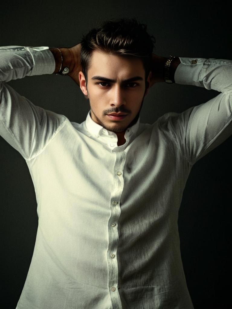 Confident Young Man in Stylish White Shirt