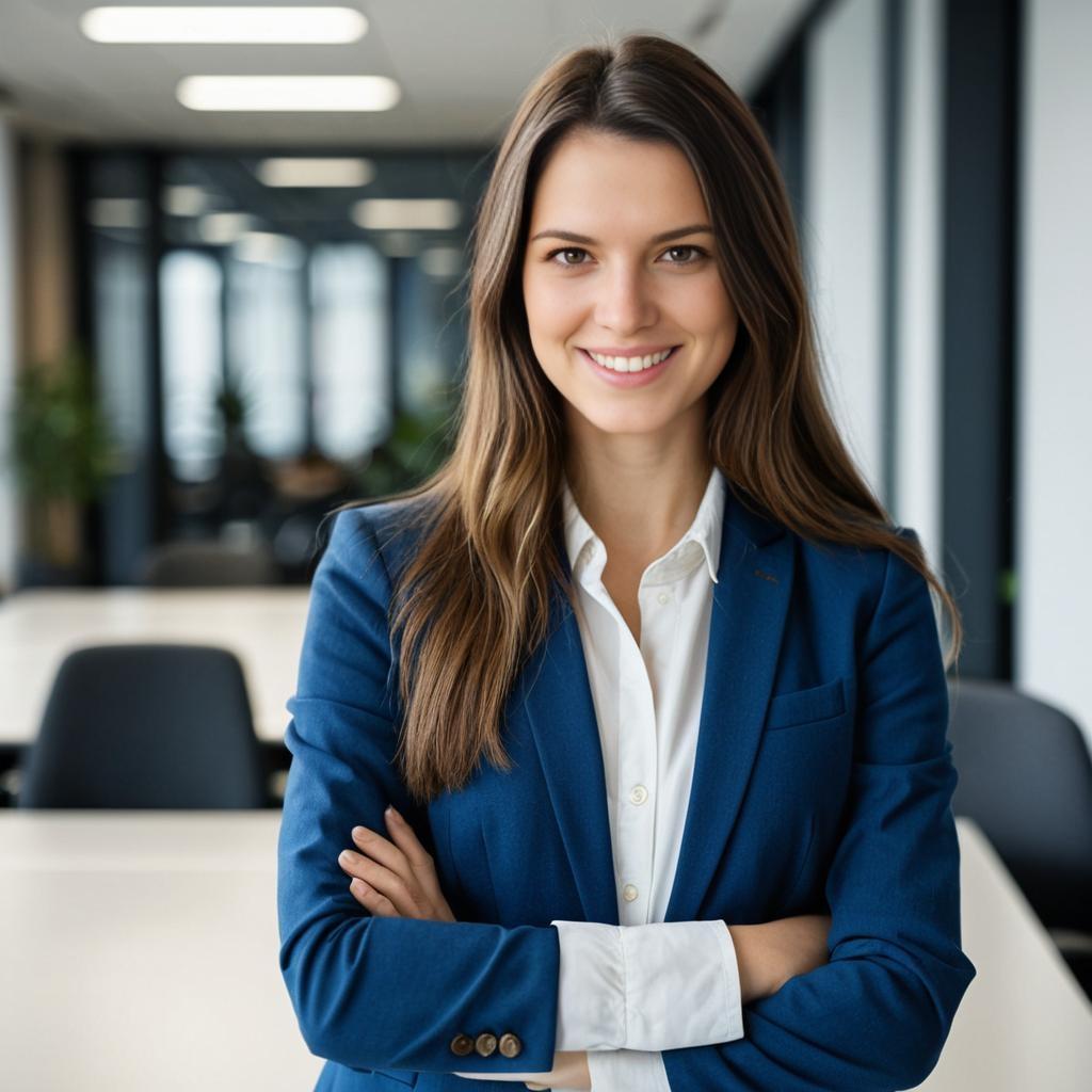 Confident Businesswoman in Modern Office Setting Confident Businesswoman in Modern Office Setting