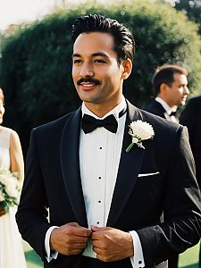 Man in Wedding Tuxedo Candid Portrait at Ceremony