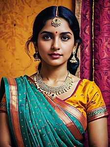 Woman in Retro Indian Saree with Jewelry