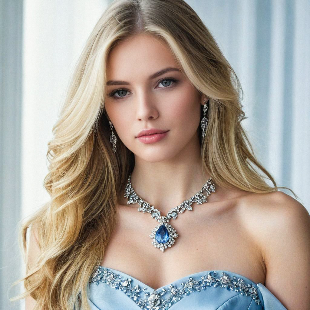 Elegant Woman in Blue Gown with Jewelry