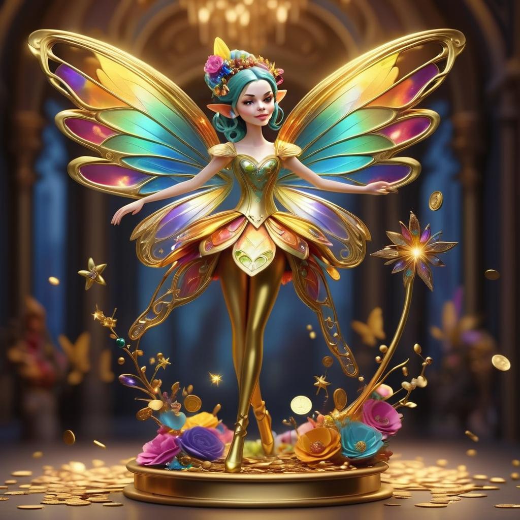 Elegant Fairy Woman on Golden Pedestal