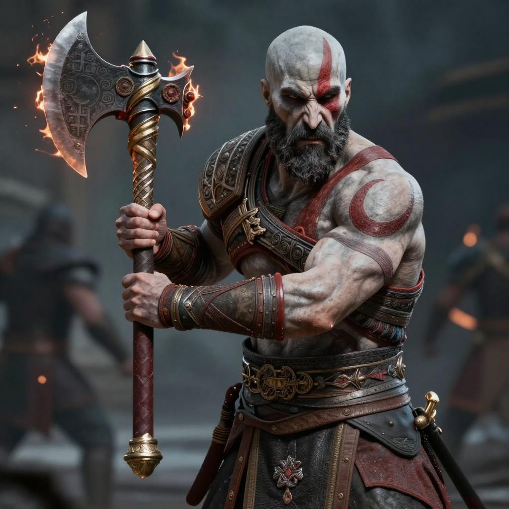 Epic Warrior Man with Battle Axe in Fantasy Mythology Style