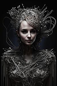 Futuristic Female Figure with Organic-Tech Design