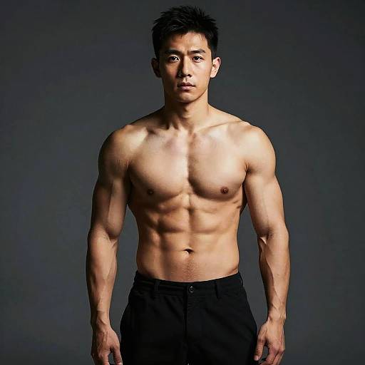 Muscular Shirtless Man Showing Fitness and Strength