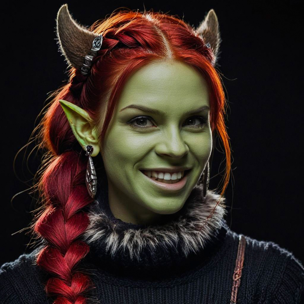 Fantasy Woman with Green Skin and Red Braids