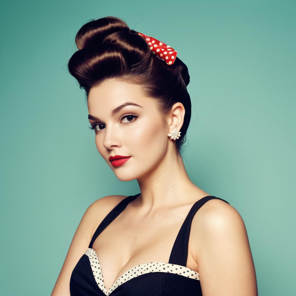 Vintage Pin-Up Style Woman with Retro Hairstyle and Red Lipstick