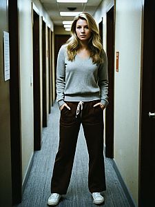 Young Woman Wearing Casual Clothing Standing in Hallway