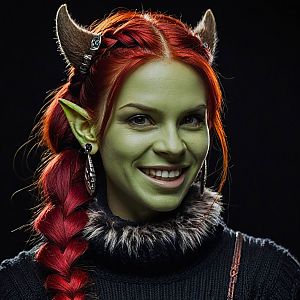 Fantasy Woman with Green Skin and Red Braids