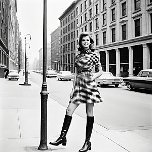 Stylish Woman in Houndstooth Dress on City Street